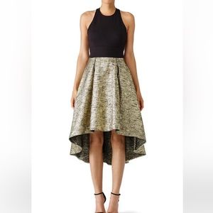 Hutch Dress Black & Gold High Low Dress Sz 2 EUC Halter Crew Neckline Open Back